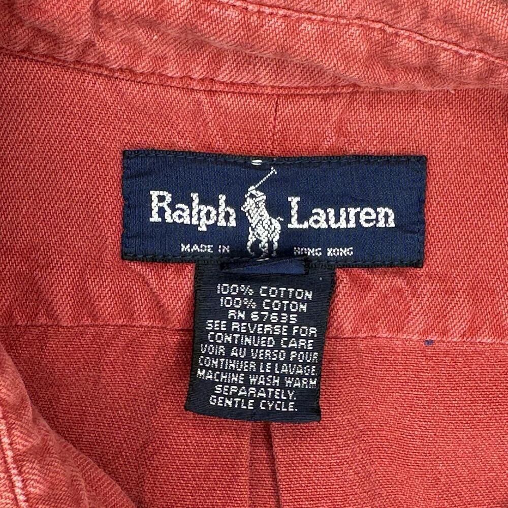 Vtg Ralph Lauren Shirt Womens 6 Red Denim Twill Button Down Made In Hong Kong - Picture 4 of 8